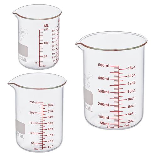 3 Piece High Borosilicate Glasss Liquid Measuring Cups, Includes 150ml(5OZ),250ml(8OZ),and 500ml(16OZ), Dishwasher, Freezer, Microwave, and Preheated Oven Safe, Essential Kitchen Tools