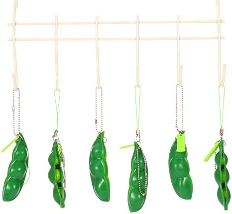 Bohoman 12 Pieces Fidget Bean Toy Funny Facial Expression Bean Fidget Toy Soybean Stress Relieving Keychain, Green
