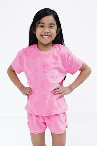 Image of Barbie Girls French Terry Drop Shoulder T-Shirt and Dolphin Shorts Outfit Set Toddler to Big Kid Sizes (2T - 14-16)
