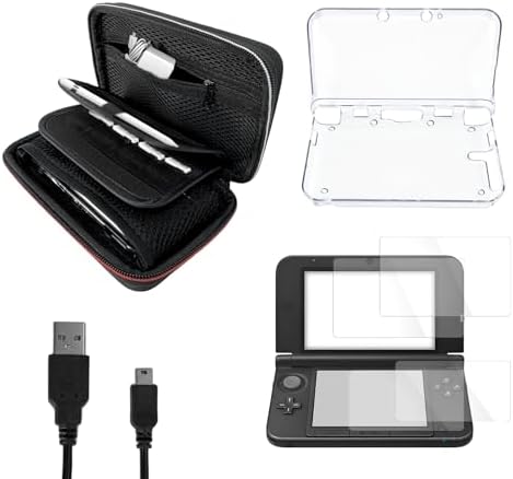 JDGPOKOO 5 in 1 Accessories Kit for Nintendo 3DS XL/LL, Carrying Case for 3DS XL/LL, Clear Shell Case, 2 Set Screen Protectors and Charging Cable Compatible with Nintendo 3DS‌ XL/LL ONLY