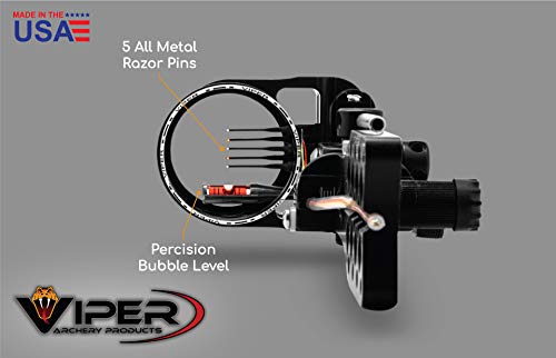 Viper Archery Diamondback Pattern Compound Bow Sight, Made In Usa, Durable Machined Aluminum, 5 Ultra-Bright Metal Pins, Toolless Mirco-Tune Elevation & Windage Adjustment Knobs, 0.019 Pins #TOP3