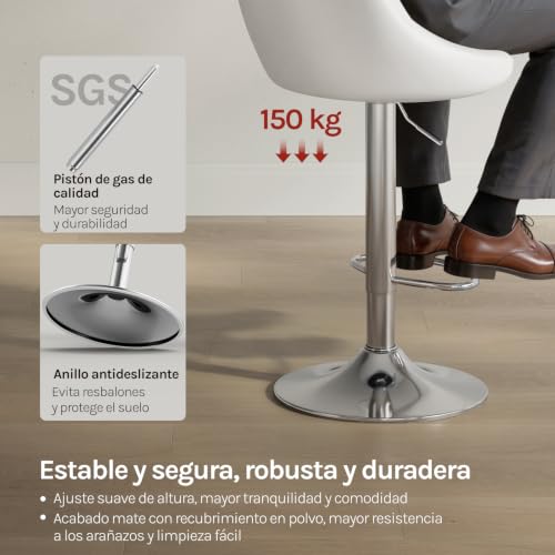 Miniatura 7 de Woltu 2x Taburete De Bar Con Respaldo Cuero Sintético Taburetes Altos Cocina Regulable En Altura Blanco Bh23ws-2