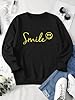 Dresswel Womens Sweatshirt Vintage Funny Smile Face Graphic Print Crewneck Long Sleeve Tops Ladies Pullover Basic Cotton Jumpers Blouse (Black, L) #2