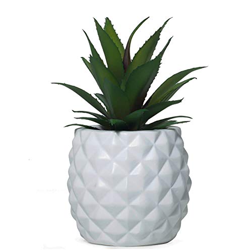 BLASCOOL Artificial Succulent Potted Pineapple Decor - Fake Pineapple Home Office Kitchen Table Decoration (White)