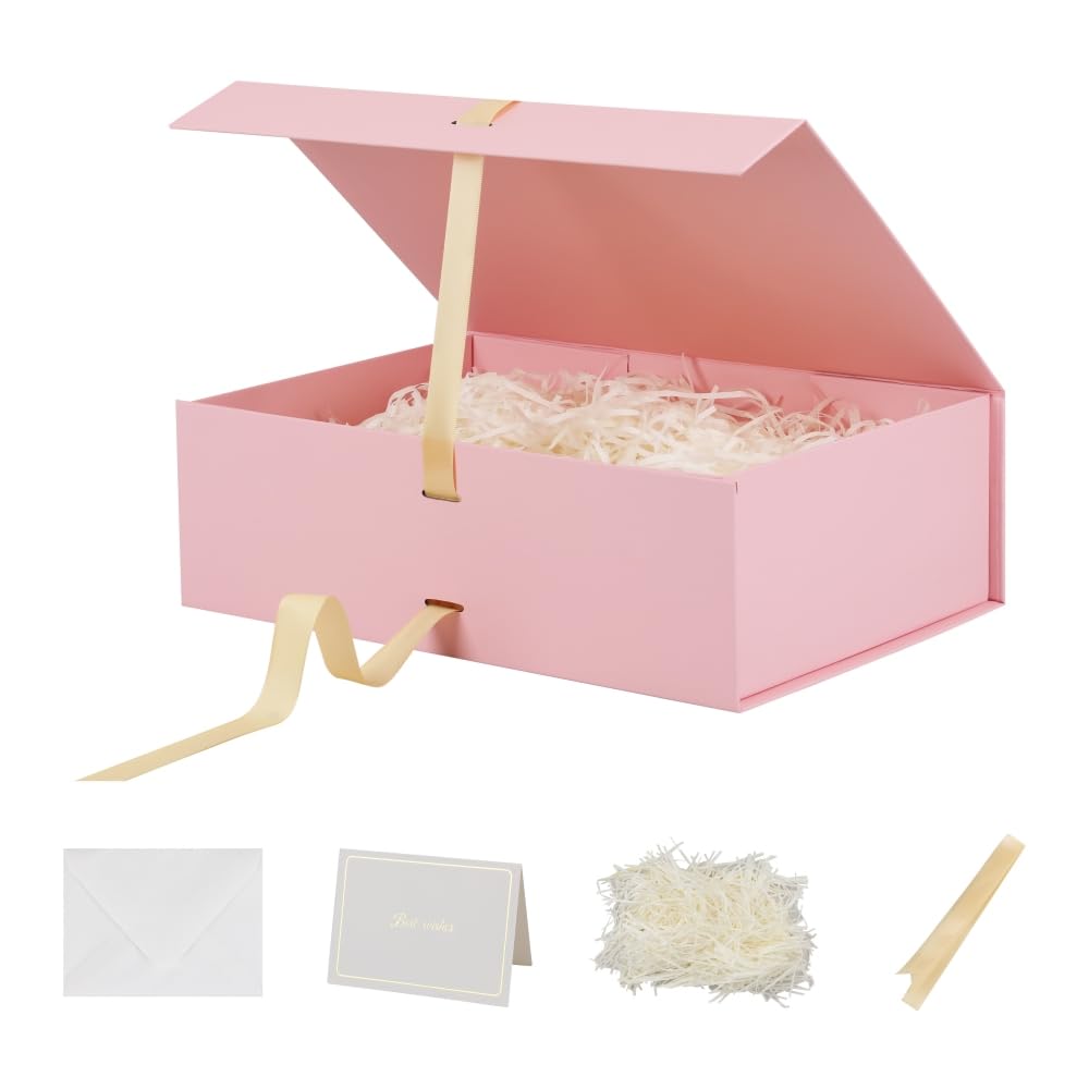 Large Gift Box with Lid 33x22.8x10cm Pink Gift Boxes for Presents, 2Pack