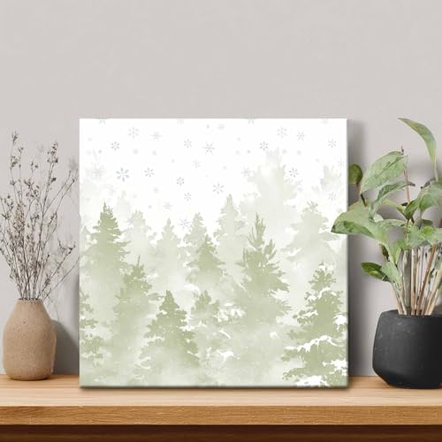 Sage Green Winter Snowflake Canvas Wall Art Abstract Forest Tree