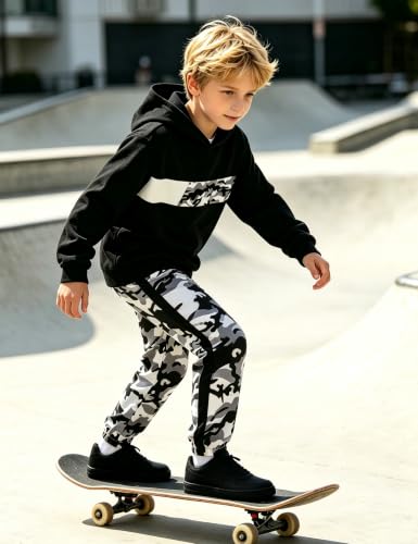 Image of Boys Clothes Boy Outfits 2-Piece Long Sleeve Hoodie and Camouflage Pants Boys Fall Winter Clothes for 6-16 Years