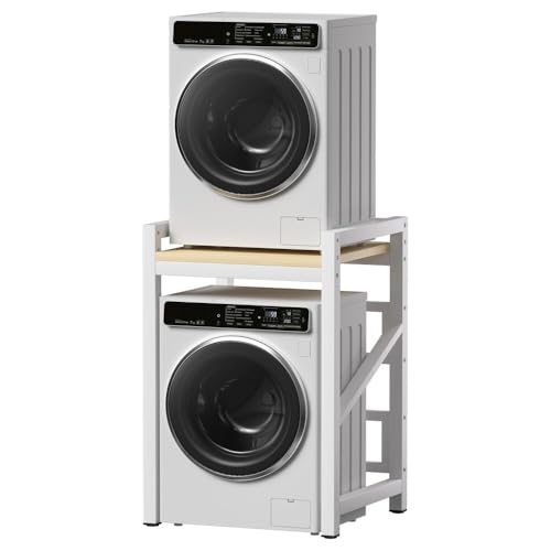 Adjustable Washer Dryer Stacking Rack with Shelves - Space-Saving Laundry Storage Unit, 300 KG Load Capacity, Height Adjustable Design for Optimal nization