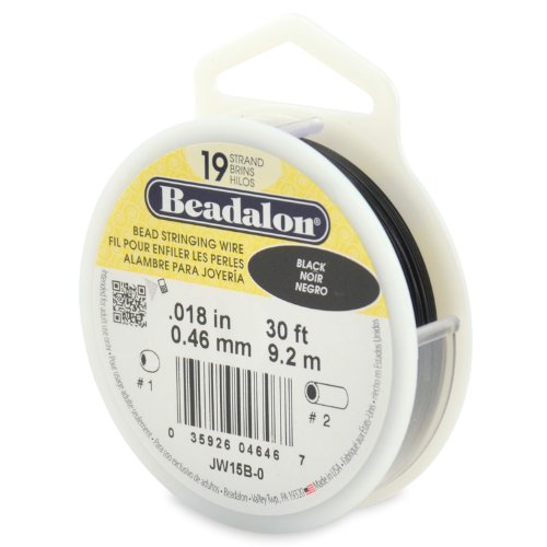 Beadalon Bead Stringing Wire - .018 in / .46 mm, Black, 30ft / 9.2m
