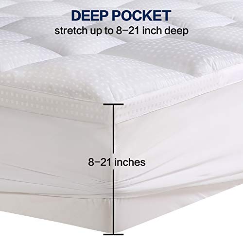 COHOME Queen Size Mattress Topper Extra Thick Cooling Mattress Pad 400TC Cotton Top Plush Down Alternative Fill Pillow Top Mattress Cover with 8-21 Inch Deep Pocket (60x80 Inches, White-Classic)
