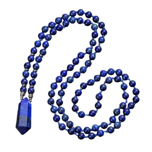 ZSKunity Unisex Natural Crystal Long Beaded Necklace, Lapis Lazuli/Fluorite/Tiger Eye Bohemian Fashion Jewelry (lapis lazuli)
