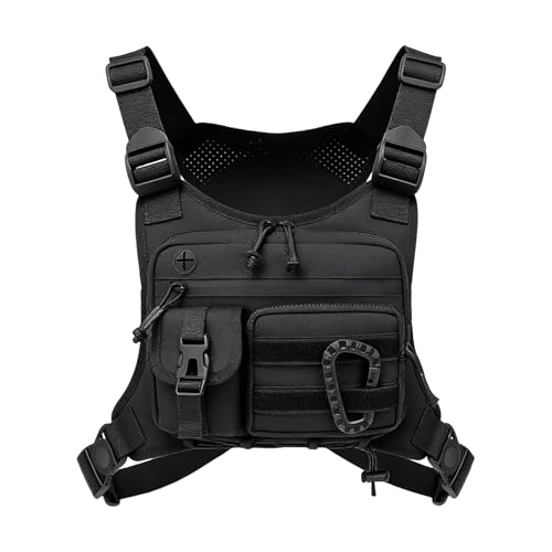 GAESHOW Taktische Brusttasche Herren, Verstellbar Funktionelle Brustbeutel für Männer und Frauen, Wasserdicht, Tragbaren Brust Rig Tasche für Outdoor Workouts, Radfahren, Wandern und Sport, Schwarz