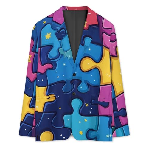 Puzzles Men's Blazer Printed Button Suit Jacket Slim Sport Coat Blazers3