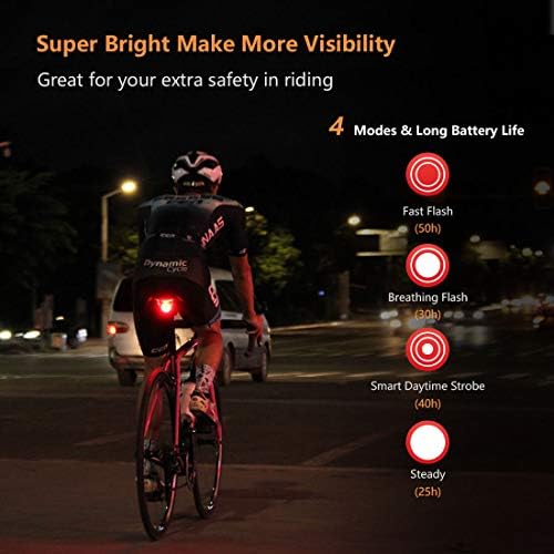 Padonow Smart Bike Tail Light Auto On/Off Flashing Lights Red Back Led