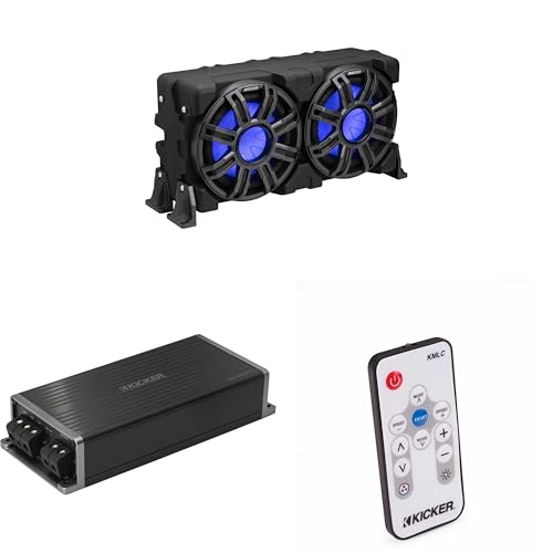 Kicker 51MWLE104 - MWE 10-Inch Loaded Premium Marine Sub Encl w/Passive Radiator 4ohm & 51KPX5001 Powersports Amp Bundle (Includes LED Remote)