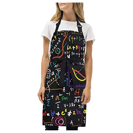BEUSS Fórmula Matemática Colorida Delantal de Cocina Camarero con 2 Bolsillos Correa el Cuello Ajustable Delantales para Cocinar Mujeres Carniceros Cocineros Hombres