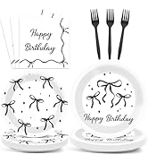 96Pcs Black Bow Party Supplies Girl Coquette Birthday Parties Paper Plates Napkins Bowknot Themed...