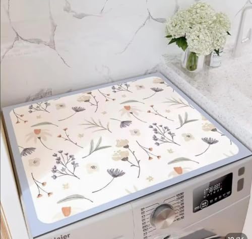 Image of HomeCloud Washing Machine Protective Mat for Top of Washer and Dryer - Non-Slip Waterproof Dust Cover for Laundry & Kitchen (60 x 60) (Purple Flower)
