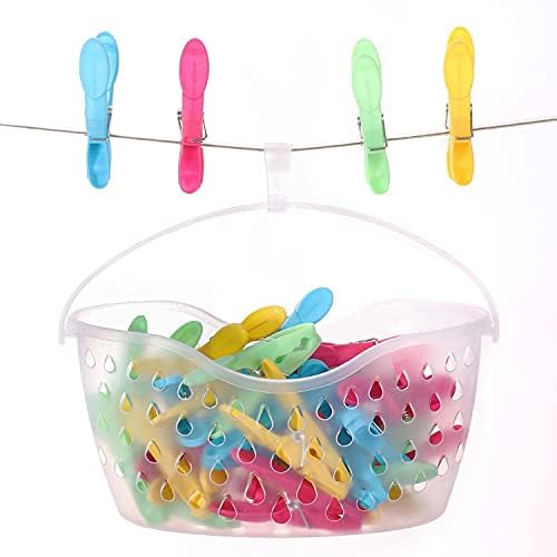 Vinsani Plastic Clothes Peg Basket 36 Piece Set Multicoloured - Strong Grip and Windproof Laundry Pegs Quality Non-Slip Clothes Pins for Home and Garden