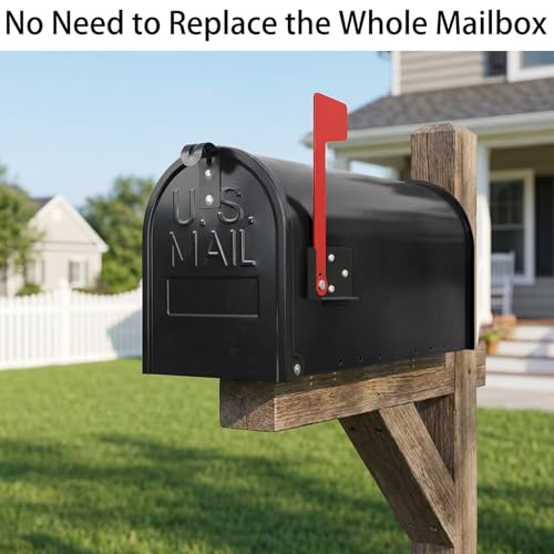Mailbox Door Replacement 6 1/4\" x 8 1/4\" with Mailbox Flag – Black Steel Mailbox Door Front Panel, Weatherproof, Screw-in Replacement Kit for Brick or Curbside Mailboxes