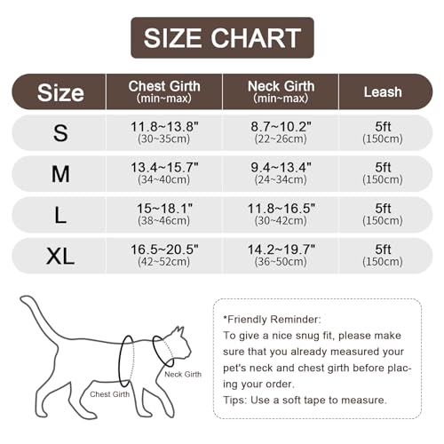 Cat Harness and Leash Set, Upgraded Escape Proof Adjustable Kitten Vest with Lead for Small Cat Outdoor Walking, Soft Breathable Mesh Jacket with Reflective Strips for Dark Night (S, Coffee Brown) - Image 3