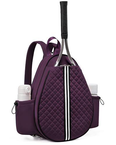 Sucipi Tennis Bag, Quilted Tennis Sling Crossbody Backpack, Water Resistant Tennis Racket Bags for Women Men, Suitable for Pickleball Tennis Badminton