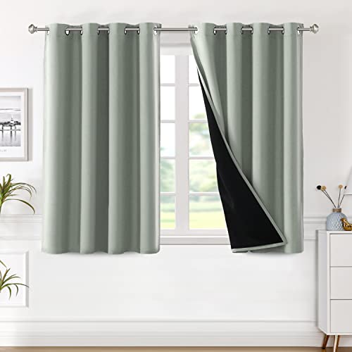 H.VERSAILTEX 100% Blackout Curtain Panels 45 Inches Long Thermal Insulated Blackout Lined Curtains for Bedroom Two Layers Full Light Blocking Drapes for Living Room, 2 Panels, Sage
