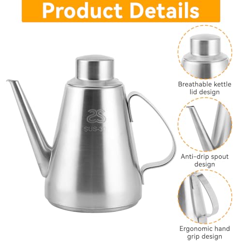 Image of 15.55oz /460ml Stainless Steel Olive Oil Dispenser with Anti-Drip Spout