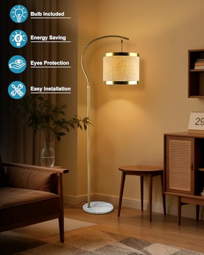 Image of Lightdot 64.9IN Gold Arc Floor Lamp, Modern Floor Lamps for for Wedding /Party, Standing Lamp with Linen Shade, Tall Floor Lamp Living Room /Bedroom (Bulbs Included)