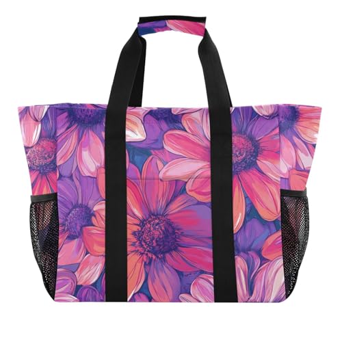 Cantuta Beauty Summer Flowers Utility Bag Reusable Grocery Bags Foldable Beach Tote With Compartments with Handles Laundry Tote Bag