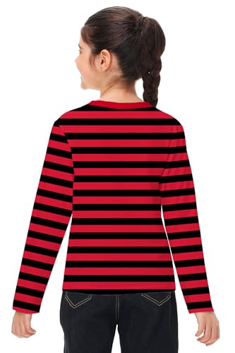 Image of Remimi Kids Striped Shirts Long Sleeve Boys Girls Crew Neck Holiday Tshirts 3-14 Years