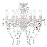 Mr.Color White Chandeliers Crystal Chandelier Lighting Fixture 6-Light Candle Chandelier for Girls Bedroom