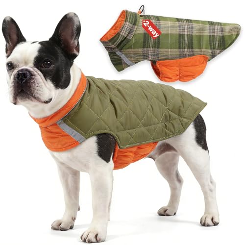 PAPIAMEN Dog Winter Coat for Large Dogs,Warm Reversible Puffer Jacket Lightweight Pet Vest Snowsuit with D-Ring,Waterproof Dog Cold Weather Coats Small to Large Breed Dogs Clothes,Green,3XL