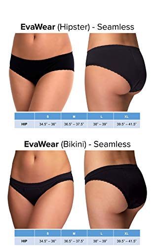 EvaWear Menstrual Period Panty, Tampon Alternative, Absorbent, Hypoallergenic, Black, Hipster, L