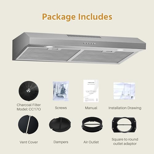 FIREGAS 30 Inch Under Cabinet Range Hood with Quiet Brushless Motor, 300CFM Ducted/Ductless Convertible Vent Hood, 3 Speed Exhaust Fan, LED Light & Reusable Filter, Stainless Steel Kitchen Stove Hood — view 8