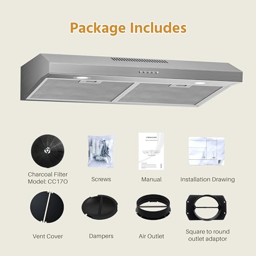 FIREGAS 30 Inch Under Cabinet Range Hood with Quiet Brushless Motor, 300CFM Ducted/Ductless Convertible Vent Hood, 3 Speed Exhaust Fan, LED Light & Reusable Filter, Stainless Steel Kitchen Stove Hood by FIREGAS - Image 9