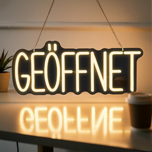 Flixyticy Warmweiß Geöffnet Neon Schild OPEN Leuchtreklame LED Leuchtschild Hängeschild Türschild USB-Betrieb mit dimmbarem Schalter für Geschäfte Café Restaurant Hotel Dekoration an der Tür (Weiß)