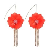 JWICOS Pendientes largos de pétalos de rosa para mujeres y niñas, aretes de acrílico florales de resina grande, aretes florales para concurso de bodas y baile de graduación (rojo)