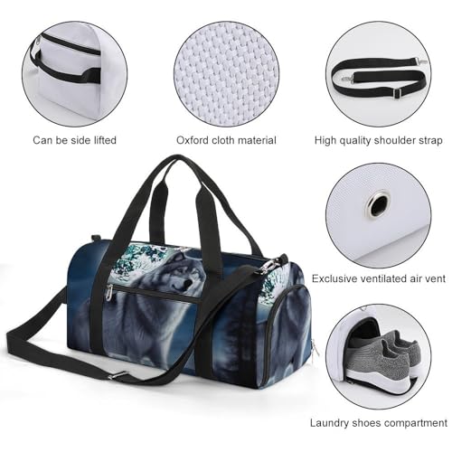 Travel Gym Duffle Bag, Wolf Under Moon Print Duffle Bags,womens Mens Gym Bag,gym Bags,gym Bag with Shoe Compartment3