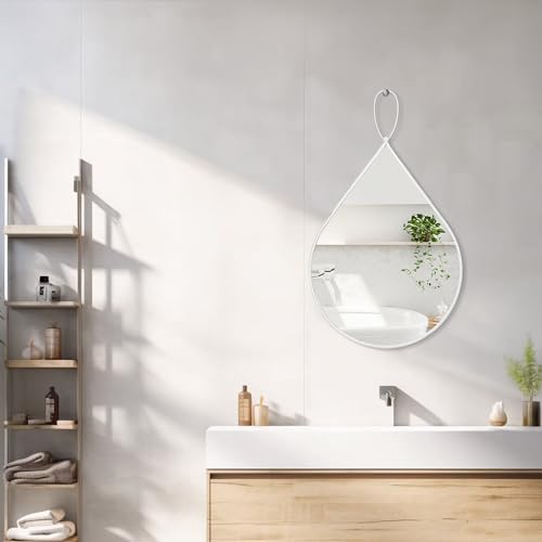 FEUFOAM Small Wall Mirrors Decorative White Teardrop Hanging Mirror Irregular