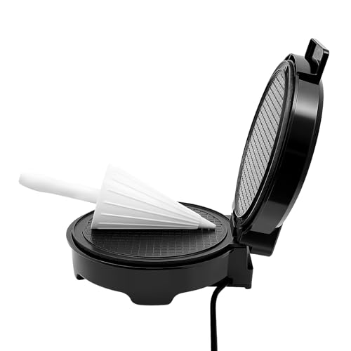 Gaufrier Électrique 1200W 20cm, Machine à Gaufres avec Thermostat 150-200°C, Appareil à Cornets Antiadhésif Double Face, Pour Gaufres Crêpes Cornets Glace, Cuisson 3-5min, Noir, 24x21x10.5cm, 1.2kg
