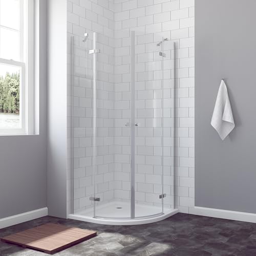 AQUABATOS® Duschkabine Runddusche Rahmenlos 80x80 x 195 cm Duschabtrennung Viertelkreis Duschtür Scharniertür mit Nano Beschichtung aus 6mm ESG Glas