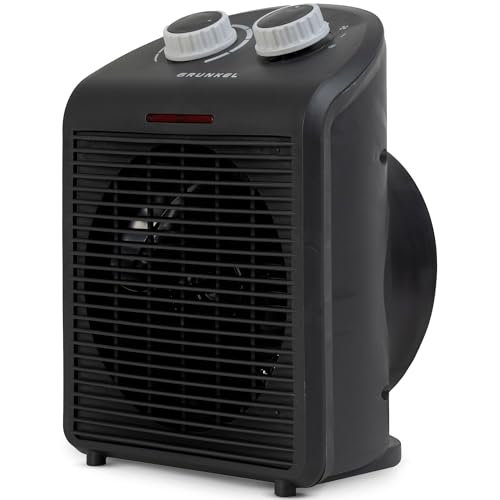 Calefactor de baño Grunkel de bajo consumo, hasta 2000W, 3 modos, 2 niveles de potencia, antivuelco y sistema de protección contra el sobrecalentamiento. Ligero y cable de 1m. (Negro)