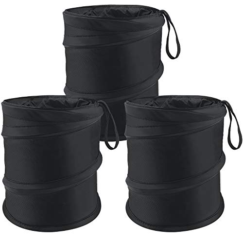 3Pack Car Trash Can, Portable Garbage Bin, Collapsible Pop Up Trash Can For Car, Water Proof Bag, Small Trashcan,Waste Basket Bin, Rubbish Bin,Diameter 6inch And Height 8 Inch(Black)