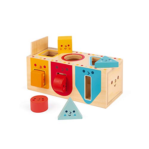 Janod - Geometric Shape Box (Wood) - Wooden Early-Learning Toy - Educational Game - Fine Motor Skills - 12 Months - J05330