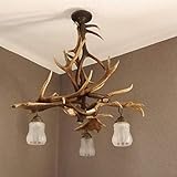 geweih lampe silber wunderschöne sehr gute antike Geweihlampe 3-flammig mit Fassung E27 mit 3 Stück original Gläser satiniert - antikes Pressglas -