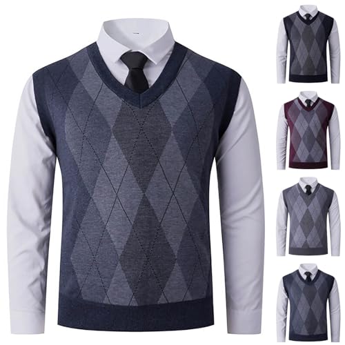 Cambkatl Men's Preppy Warm Fleece Lined Sweater Vest Teens Classic V Neck Color Block Knitted Sleeveless Pullover Sweaters2