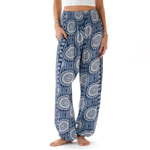 Image of Lotus and Luna Women's Harem Pants Thai Pants for Beach & Lounge High Waisted Flowy Boho Pants Genie Pants Yoga Pants