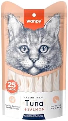 Petisco para gatos Wanpy Creamy Sabor Atum e Salmão Pacote com 25...