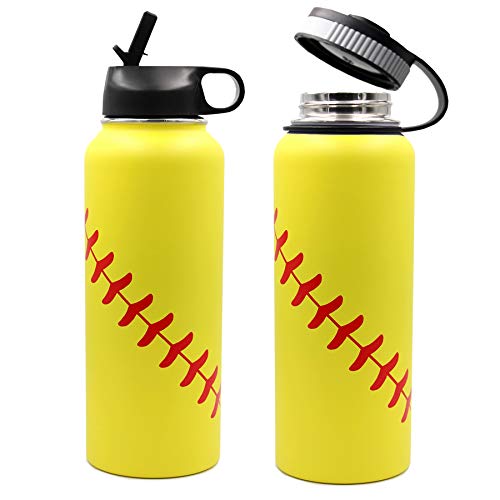 40 oz Softball Water Bottle, Stainless Steel Vacuum Insulated Water Bottle with Straw and 2 Lids, Double Wall Leakproof Sports Flask, Softball Gifts for Girls, Mom, Coach, Players — view 5